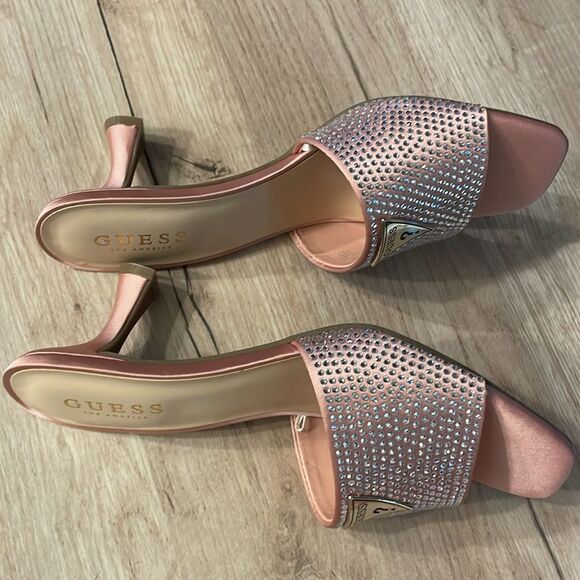 GUESS Lusine Kitten Pink Heels Rhinestone Embellishments Sz 9.5 - Picture 7 of 12
